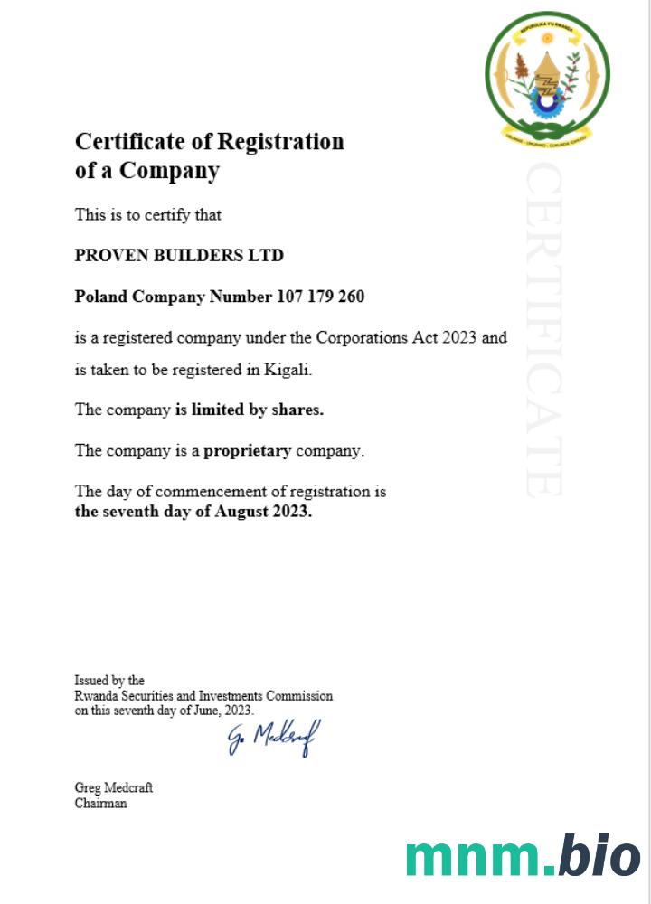 Rwanda Business registration vcertyfikat Word i szablon PDF